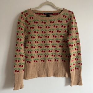 Cherry Patterned Sweater - Tan, Red, Green